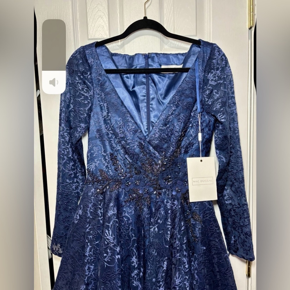 NWT MAC DUGGAL SZ 6 Midnight Blue Tea Length Sequin Gown #112181 - Picture 3 of 12